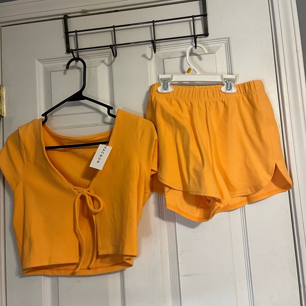 matching orange top (small) and bottoms (x-small) from pacsun